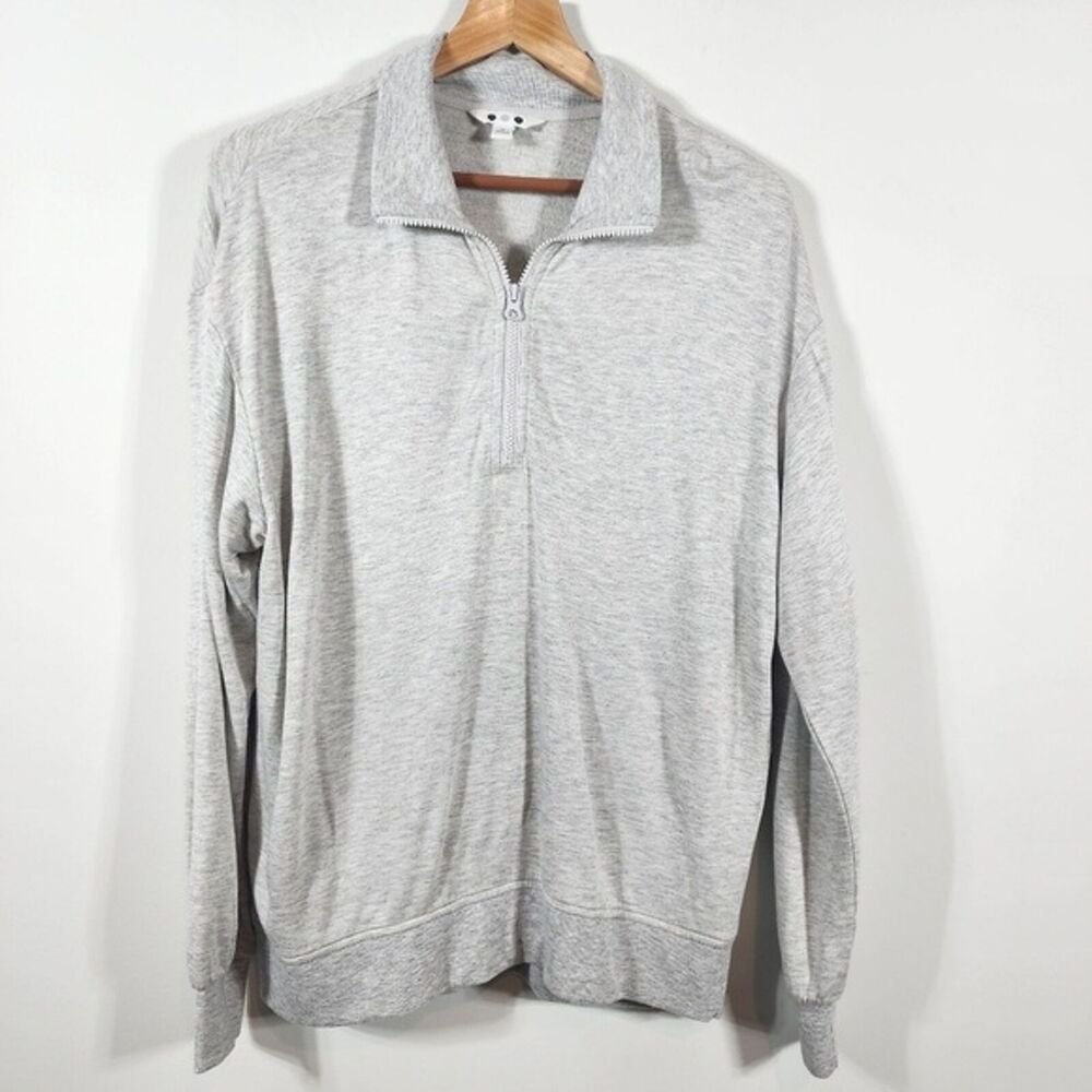 Three Dots Women's Quarter zip Pullover Heather Grey Top Size Medium
